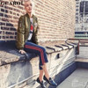 GCAROL 2017 Women Striped Spliced  Denim Jeans Fashion High Waist Ankle-Length Flare Pants Early Spring Summer Jeans