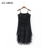 GCAROL 2017 Women Euro Style Velvet Lace Spliced Dress Straps Adjustable Soft Handle Euro Style Sexy Party Lace Dress