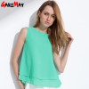 GAREMAY Women Summer Tops Sleeveless Feminine Blouses Loose Ruffle White Shirt Fashion Chiffon Blouse For Women Blusas 001A