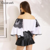 Gaovot 2018 Summer Women Blouses Series Spring Fashion Slash Mesh Patchwork Flare Sleeve Chiffon Tops Shirts For Woman KW172001