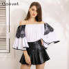 Gaovot 2018 Summer Women Blouses Series Spring Fashion Slash Mesh Patchwork Flare Sleeve Chiffon Tops Shirts For Woman KW172001
