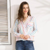 Gaovot 2018 Spring Women Blouse Shirt Series Fashion Colorful Striped Chiffon Cross V Neck Pocket Blouse Shirt Women KW172010