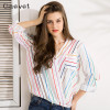 Gaovot 2018 Spring Women Blouse Shirt Series Fashion Colorful Striped Chiffon Cross V Neck Pocket Blouse Shirt Women KW172010
