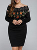 Gamiss Women Plus Size Embroidered Off The Shoulder Sheath Midi Party Dress OL Sexy Patchwork Bodycon Pencil Dress 5XL