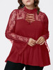 Gamiss Spring Autumn Women Lace Blouse Plus Size Flare Long Sleeve Criss Cross See Through Blouses Shirts Hollow Out Casual Tops