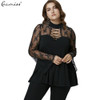 Gamiss Spring Autumn Women Lace Blouse Plus Size Flare Long Sleeve Criss Cross See Through Blouses Shirts Hollow Out Casual Tops