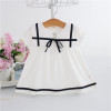 IDEA FISH 2017 Summer Baby Dress Cotton Bow Infant Girl Dresses Puff Sleeve Toddler Baby Girl Clothes blue white 0-2T