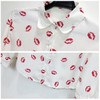 Fashion Women Button Down OL Lady Shirt Blouse Collared Chiffon Long Sleeve Kiss Printed Blusa Tops