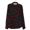 Fashion Women Button Down OL Lady Shirt Blouse Collared Chiffon Long Sleeve Kiss Printed Blusa Tops