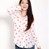 Fashion Women Button Down OL Lady Shirt Blouse Collared Chiffon Long Sleeve Kiss Printed Blusa Tops
