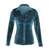 Fashion Women Blouse Shirt Long Sleeve Velvet Shirt Button Turn Down Collar Shirt Feminine Blouses Blue Ladies Tops LJ8153R