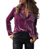 Fashion Women Blouse Shirt Long Sleeve Velvet Shirt Button Turn Down Collar Shirt Feminine Blouses Blue Ladies Tops LJ8153R