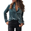 Fashion Women Blouse Shirt Long Sleeve Velvet Shirt Button Turn Down Collar Shirt Feminine Blouses Blue Ladies Tops LJ8153R