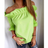 Fashion Women Blouse  puff sleeve slash neck soild shirt Strapless Off Shoulder Ruffles Feminine Blouses Ladies Tops TeeLJ3866M