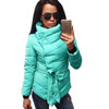 Fashion Winter Jacket Women Cotton Coat High Collar With Belt Parkas Feminino Solid Warm Outerwear