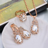 Fashion Wedding Gift Jewelry Gold Color Water Drop Shape Crystal Earrings Necklace Adjustable Rings Set Women Jewelry Sets