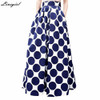 Fashion Vintage High Waist Polka Dots Printed Maxi Skirt Fall Casual Elegant Women Long Skirt Black/Blue/Red Pleated Skirt