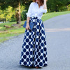 Fashion Vintage High Waist Polka Dots Printed Maxi Skirt Fall Casual Elegant Women Long Skirt Black/Blue/Red Pleated Skirt