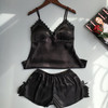 QWEEK Cotton Two Piece Set Women Sleepwear Silk Pajamas Sexy Chest Pad Nightwear Women 2017 Summer Lace Homewear Women Lingerie