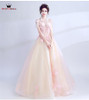 QUEEN BRIDAL Evening Dresses Ball Gown Champagne Pink Appliques Flowers Beads Party Evening Gown Vestido De Festa 2018 New LS18M
