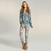 Bohoartist Women Blouse Bohemian Chic Flower Print Lantern Sleeve Folk Custom Clothing Lace Up Female Casual Slim Blouses New