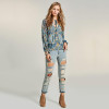 Bohoartist Women Blouse Bohemian Chic Flower Print Lantern Sleeve Folk Custom Clothing Lace Up Female Casual Slim Blouses New