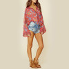 Boho Vintage Birds Floral Print Blouse Shirts Women 2018 New Fashion O Neck Long Flare Sleeve Laides Blouses Casual Femme Blusas