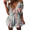 Bohemian Loose Strap Playsuit Print Big Pink Flower Floral Ruffles Short Pant Jumpsuit Rompers Women Overalls Bodysuit Coveralls