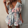 Bohemian Loose Strap Playsuit Print Big Pink Flower Floral Ruffles Short Pant Jumpsuit Rompers Women Overalls Bodysuit Coveralls