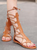 Bohemia Bandage Hight Barrel Hollow Slight Heel Suede Sandals