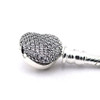 Pave Heart Bracelet 100% 925 Sterling Silver Clear Cz Love Bracelets for Women Gift Fit Charm Beads Diy Fine Jewelry PFB020