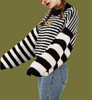 Pattern stripe knitted sweater women pullover winter cropped unif black white embroidery Loose Oversize Crayola Pullovers