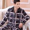 2017 Winter Spring Fall Keep Warm Thick Flannel Men Pajamas Set of Sleepcoat &amp; Trousers Coral Fleece Sleepwear Thermal Nightgown