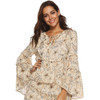 Jastie Gypsy Collective Celestial Blouse V-Neck with Tie Oversized Flare Sleeve Women Shirt Top Boho Stars Print Blouses Blusa