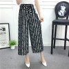 Fashion Flora Embroidery Pants Women High Waist Slim Female Wide Leg Pants Vintage Black Split Ladies Casual Pants witth Bow tie