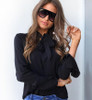 Fashion Flare Long Sleeve Bow Chiffon Ruffle Blouse 2018 Spring Irregular Solid Women Tops Clothing Casual Shirts Black Blouses