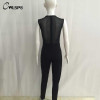 Fashion Fix Rhinestone Mesh Black  Sheer Rompers Womens Jumpsuit bodycon Sleeveless One Piece Sexy combinaison femme QL2487