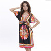 Fashion Clothing Women Dress V Neck Bohemian Flower European Style Print Sexy Vintage Vestidos de Festa Summer Beach Dress
