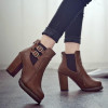 Fashion Classic Sexy Women Shoes Thick High Heel Double Buckle Knight Ankle Boots Elastic Zip Bootie Autumn Winter Ladies Shoes