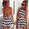 Batoneur Summer 2017 New two pieces set Striped women jumpsuit romper Summer boho fitness short playsuit Sexy backless overall