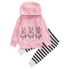 Pink Baby Girls Kids Clothes Set Sweatshirt Tops Cute Long Sleeve Striped Pants 2pcs Cotton Clothing Outfits Baby Girl