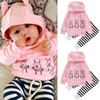 Pink Baby Girls Kids Clothes Set Sweatshirt Tops Cute Long Sleeve Striped Pants 2pcs Cotton Clothing Outfits Baby Girl