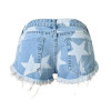 European Style Stars Print Women Shorts Fashion Frayed Tassel Denim Shorts Washed Sexy Low Waist Super Shorts Summer Jean Shorts