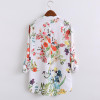 European Style 2017 Summer New Arrival Women Fashion Casual Floral Print V-neck Shirt, Female Long Sleeves Tops Chiffon Blouse