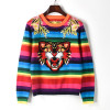 European street style 2017 autumn winter new sweater women high quality flower embroidery animal colorful stripe knitwear tops