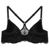 Ekouaer Fashion Women Bra Front Closure Sexy Lace Racer Black Smooth Surface Push Up Underwear Lingerie Sujetador Bra for Women