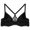 Ekouaer Fashion Women Bra Front Closure Sexy Lace Racer Black Smooth Surface Push Up Underwear Lingerie Sujetador Bra for Women