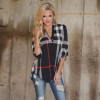 EIFFTER 2017 Spring Fashion Ladies Top V Neck Tops Tee Plaid Women Blouse Shirt Three-quarter Sleeve Casual Feminine Blouses