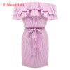 Off Shoulder Strapless Striped Ruffles Dress Women Summer Sundresses Beach Casual Shirt Short Mini Party Dresses DF0867