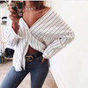 Off Shoulder Blue Striped Blouse Women 2017 Summer Fold Long Sleeve Blouses Shirt Women Elegant Tops Blusas Female